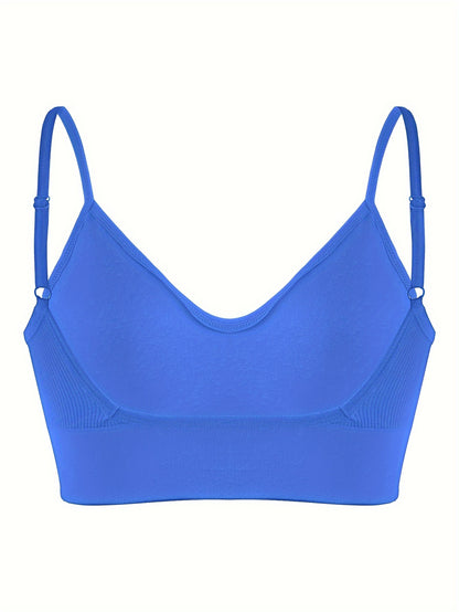 Solid Ribbed Sports Bra, Comfy & Breathable Workout Fitness Intimates Bra, Women's Lingerie & Underwear
