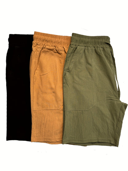 2pcs Men's Casual Shorts - Regular Fit with Pockets, Solid Color (Black & Beige), Breathable Fabric for Summer, Beach & Casual Attire, Warm Weather Clothing, Timeless Style, Lightweight Material, Summer Wardrobe