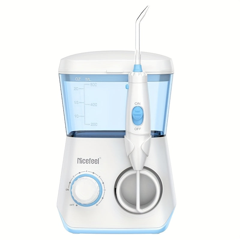 1pc Professional Electric Oral Irrigator with 10 Pressure Settings & 7 Interchangeable Tips - 600ml Water Flosser for Deep Cleaning Braces, Teeth, and Hard-to-Reach Areas - White & Blue Design for Home Use, Dental Irrigator