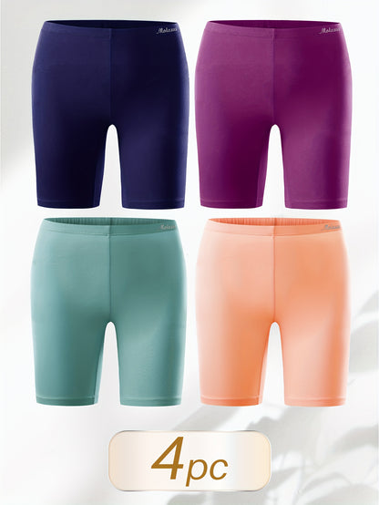 Women's Cotton Boyshorts Underwear 4-Pack - Comfortable Full Coverage Boxers, Knit Fabric, Solid Color, Simple Style, 95% Cotton 5% Spandex