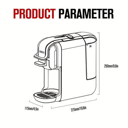 Máquina de Café HiBREW 5 em 1: Espresso, Cappuccino, Latte, Café Coado, Cápsulas e Café Moído com Cápsulas ESE/NS/DS/K-Cup, Sistema de 1450W, Funcionamento Semi-automático, Ficha Europeia (220-240V), Máquina de Café, Café Expresso