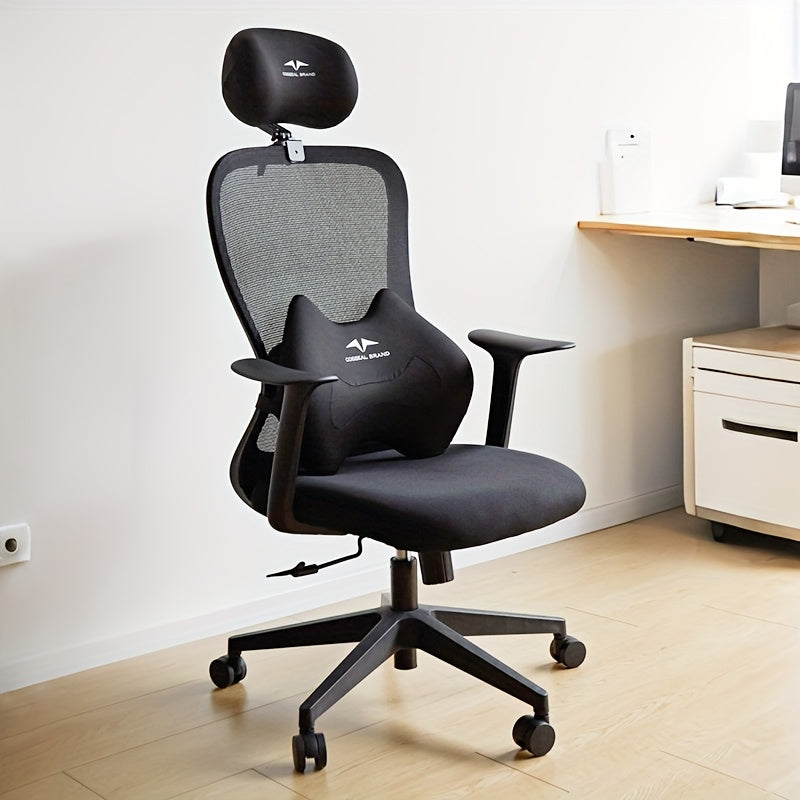 Cadeira ergonómica de encosto alto com apoio de cabeça ajustável, cadeira de escritório para executivos, apoio para os pés com altura ajustável incluída, postura sentada confortável.