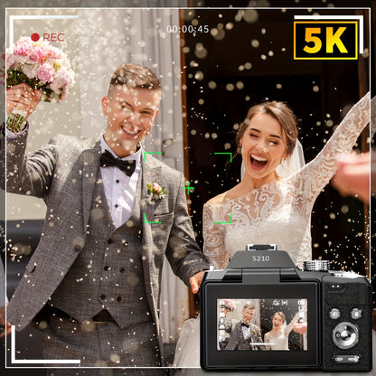 5K&64MP Digital Cameras for Photography, 16X Optical Zoom Camera with WiFi & App Control, Vlogging Camera with 180°Flipable 3-inch Screen, Auto Focus, Bag, 2 Batteries, Camera Strap&32GB Card, Photography Camera, Camera High