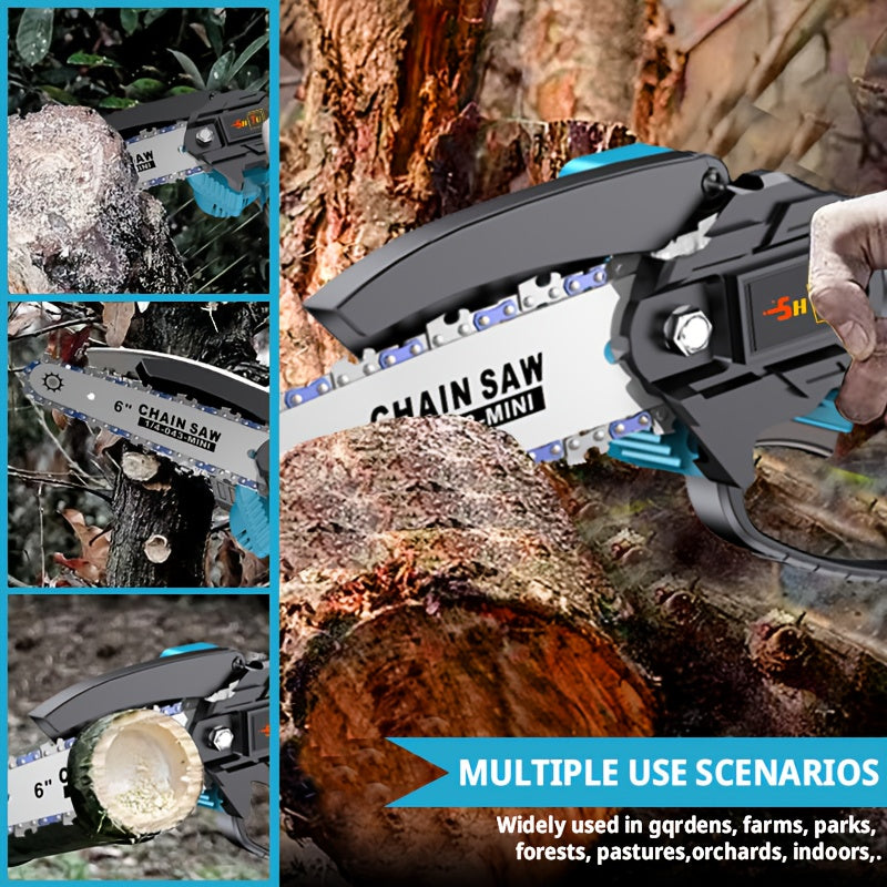 2025 new mini chainsaw wireless, lightweight and portable handheld electric tree cutting machine, equipped with splash guard, safety lock, rechargeable battery and safe trimming, can quickly cut tree branches, yards, homes an