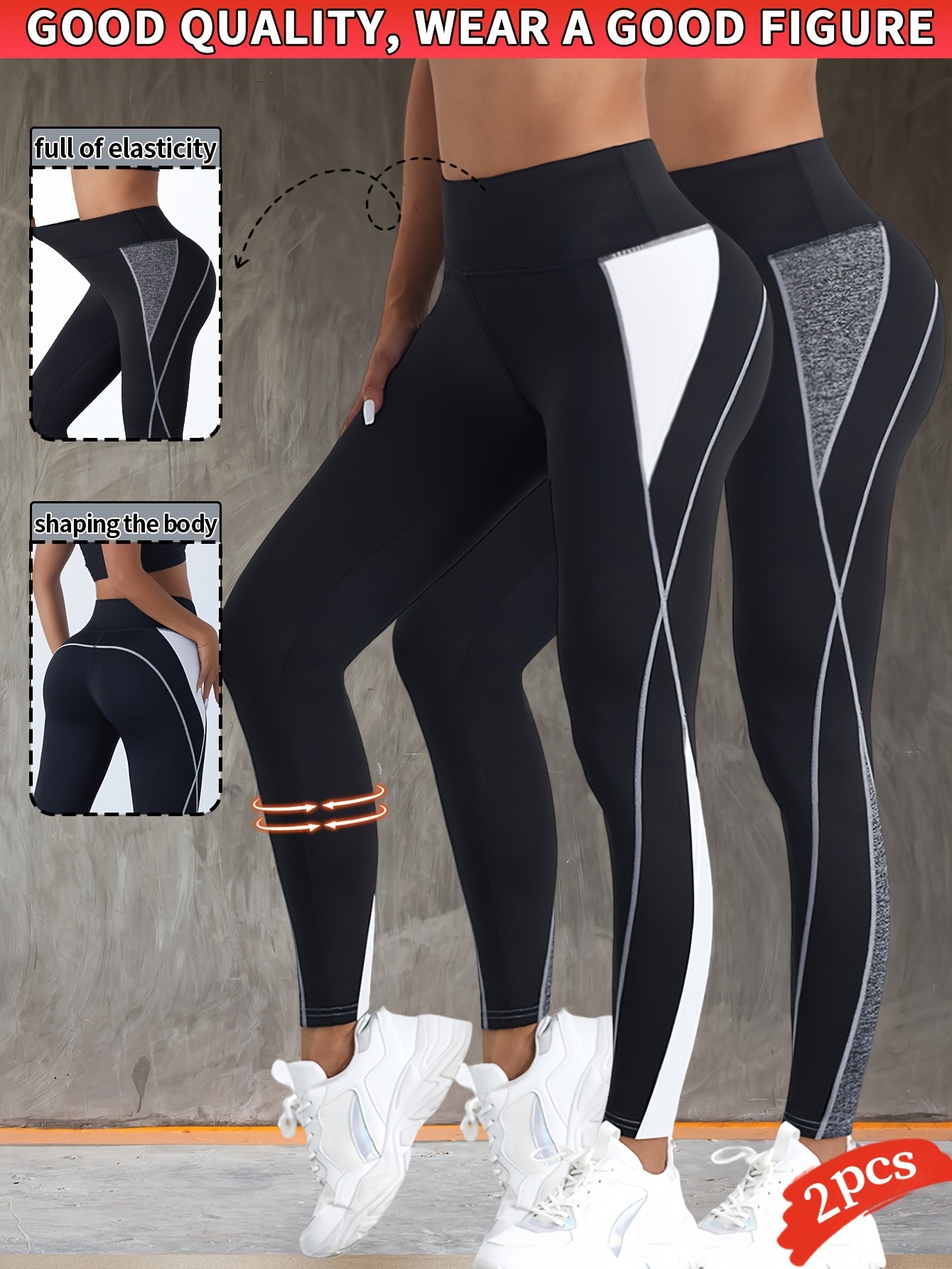 2pcs Women's Fashion Yoga Pants, Fitness Outdoor Sports Leggings, Tummy Control Butt Lifting Tight Pants, Comfortable Breathable Sweat-Absorbing Long Pants