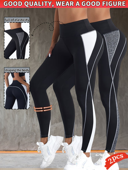 2pcs Women's Fashion Yoga Pants, Fitness Outdoor Sports Leggings, Tummy Control Butt Lifting Tight Pants, Comfortable Breathable Sweat-Absorbing Long Pants