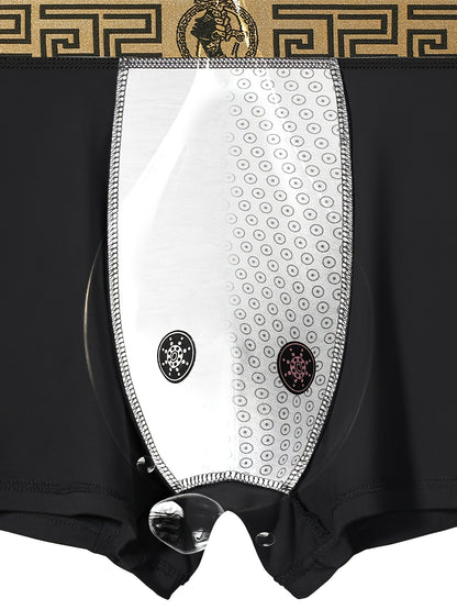 4pcs Black and Golden Boxer Briefs - Soft, Breathable Viscose, Comfortable Daily Wear for Men, Slim Fit with Elasticity, Solid Color Design, Casual Underwear|Boxer Briefs|Boxers as a Gift