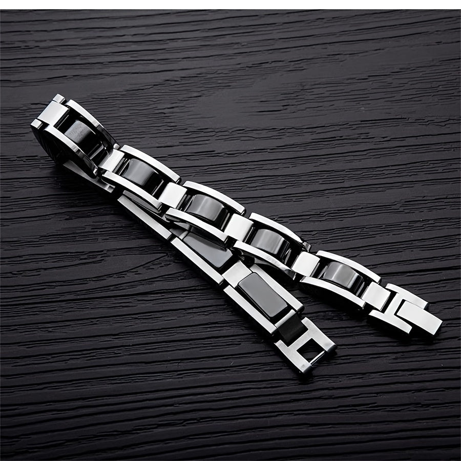 304 Stainless Steel Men's Bracelet, Black Electroplated Unique Design - Perfect Holiday Anniversary Gift for Father and Elders on Christmas. Includes Removal Tool; Suitable Also as a Women’s/Unisex Accessory, Christmas Pres