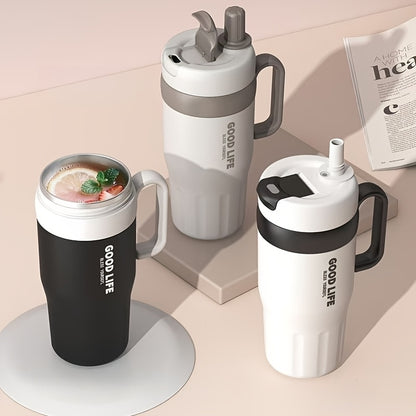 1pc 304 Stainless Steel Double-Walled Handle Tumbler, 720ml Large Capacity Sports Cup with Straw – Portable Outdoor Travel Mug, Essential High-Capacity Water Bottle for Car and Outdoors