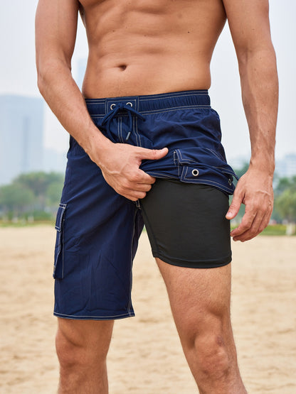 Men'S Big & Tall Quick-Dry Swim Trunks - Olive Green Beach Shorts with Adjustable Drawstring, Pockets, and Durable Polyester Fabric for Summer, Summer Swimwear | Adjustable Drawstring Shorts | Quickdry Material, Bathing Suits