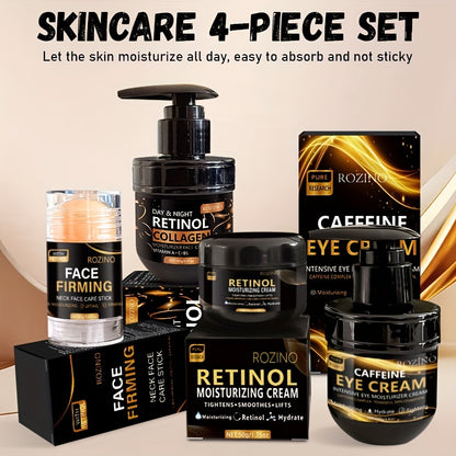 Instant 4pcs Retinol Skincare Set Firming, Moisturizing & Firming, Includes Caffeine Eye Cream, Face Cream, Moisturizing Cream, Facial and Neck Care Stick, farewell to dry, dullness, and sagging, instant touch Lift, deeply hy