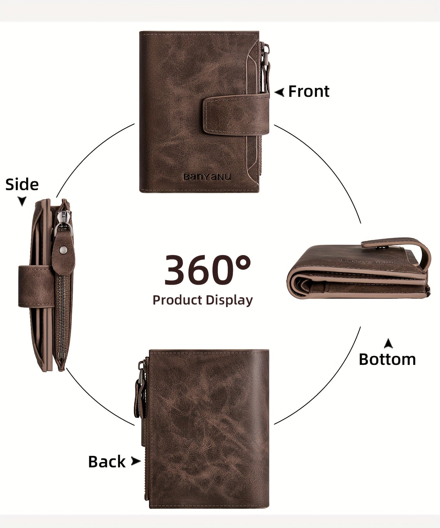 BANYANU Vintage Genuine Leather Wallet for Men - RFID Blocking, 17 Card Slots, Zippered Coin Pocket & Independent Card Holder, Brown, Perfect Father'S Day Gift, Secure Card Storage | Vintage Wallet | Durable Zipper Closure, B