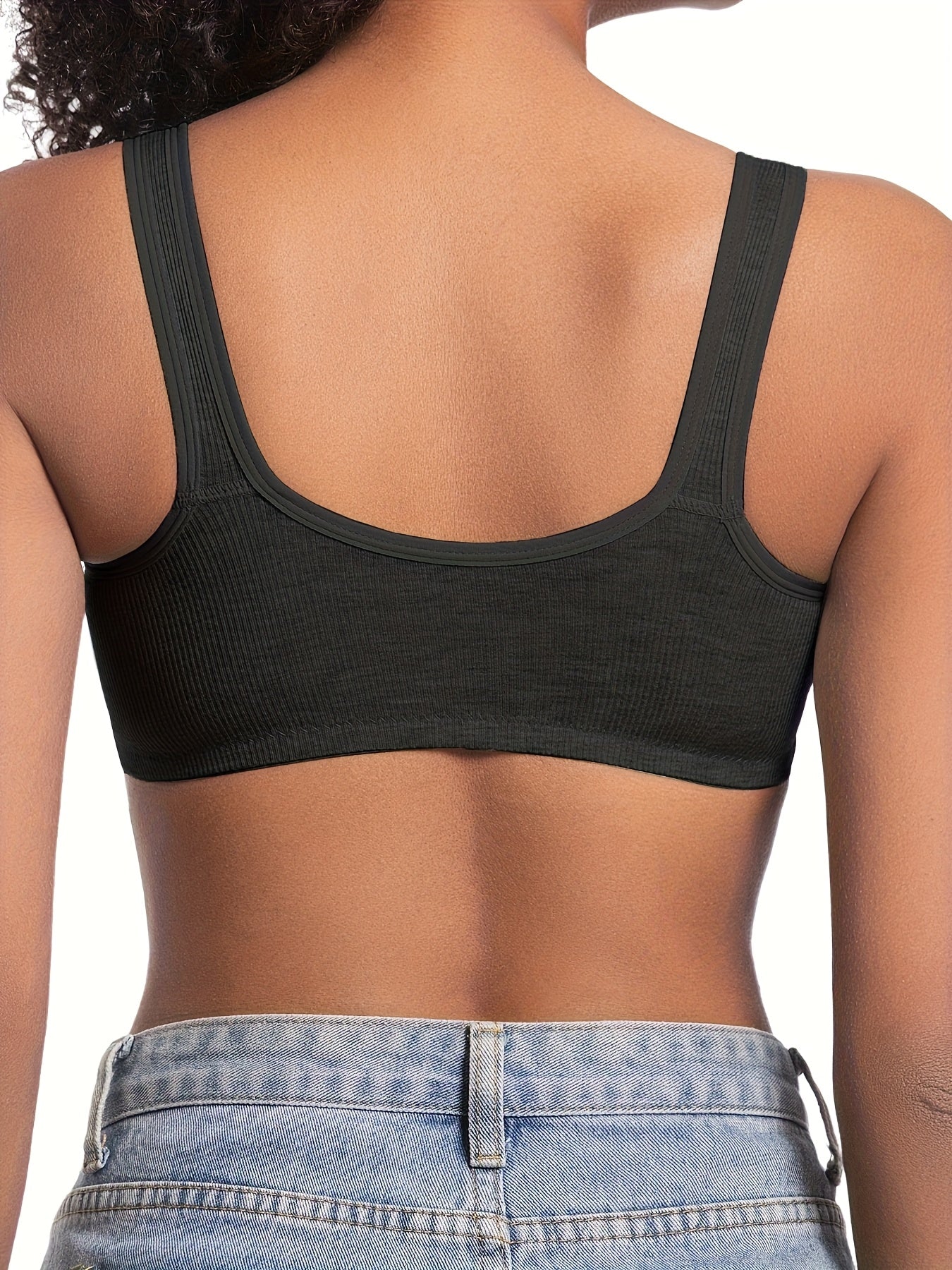 3pcs Set, Front Closure, Vertical Stripe, Gathered, No Underwire Bra