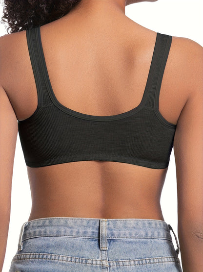 3pcs Set, Front Closure, Vertical Stripe, Gathered, No Underwire Bra