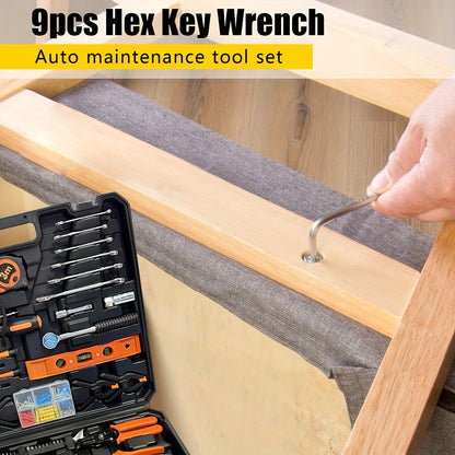 157pcs Tool Kit - Portable Mechanical Set with Adjustable Wrench, Drive Socket Combination, Saw, Chrome Vanadium Steel, Black, Durable Plastic Toolbox, No Assembly Required, Non-Electric, Battery-Free, for Home, Apartment, Ga