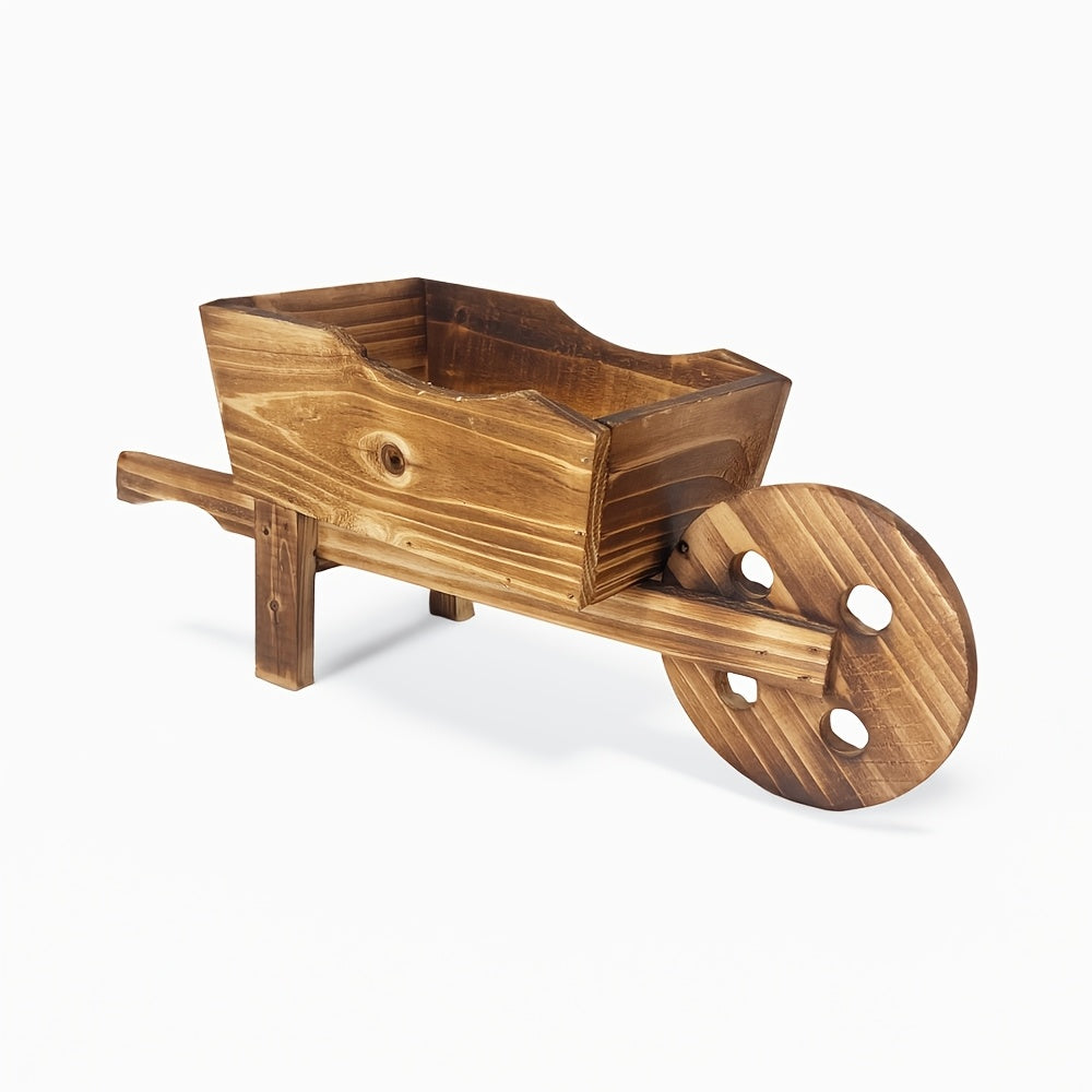 1pc, Flower Pot Wooden Cart Flower Pot Wheelbarrow Planter Wooden Wagon Planter Outdoor Garden Plant Planter Wheelbarrow Decoration Succulent Flower Pot