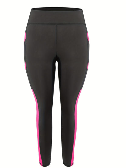 Plus Size Women's High-Waisted Tummy Control Yoga Leggings - 4-Way Stretch Workout Pants with 4 Side Pockets, Butt-Lifting Posture & All-Season Wear for Gym, Running, - Non-Sheer Opaque Fitness Pants (Black/Grey)