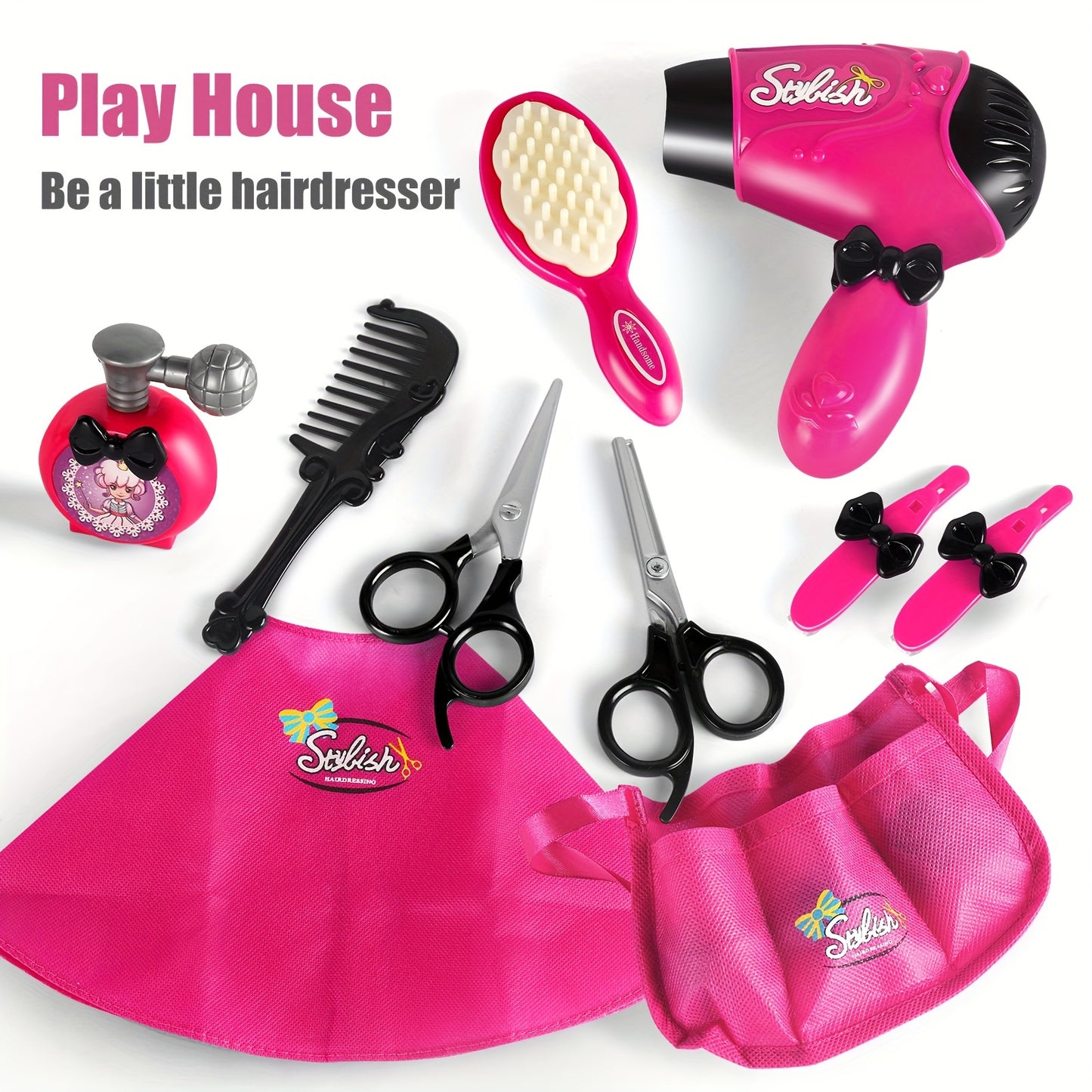 Girls Beauty Salon Set Pretend Play Stylist Hair Cutting Kit Hairdresser Toys With Hair Dryer, Scissors, Barber Apron And Styling Accessories (Not Real Hairdresser Toys, Hairdresser Toys Model)