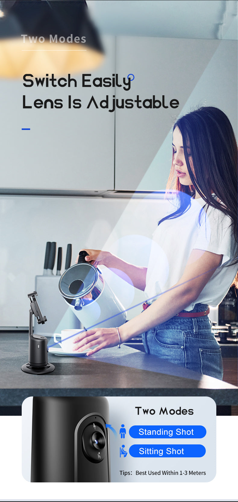 Auto Face Tracking Tripod, No App Required, 360° Rotation Face Body Phone Mount Smart Shooting Phone Tracking Holder for Vlog Live Streaming Video, Rechargeable Battery, Black