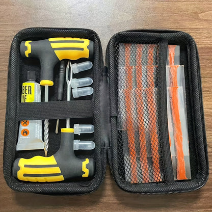 25-in-1 Emergency Tire Repair Kit with Screwdriver, Tire Repair Glue, Self-Tapping Screws, Repair Plugs & Portable Storage Bag - No-Tools Tire Repair System for Cars, Trucks, Motorcycles - Includes Tire Pressure Gauge, Tire P