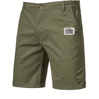 Men'S Classic Solid Color Polyester Short Pants, Casual Golf Wear, Mid Waist, Regular Fit, Slight Stretch Fabric, with Pocket