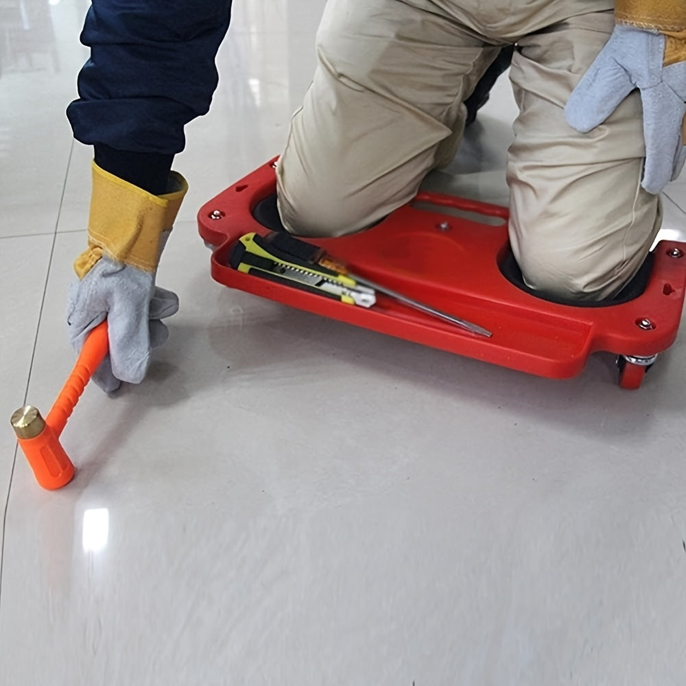 1 peça Almofada de Joelhos com Rodízios, Vermelha e Preta, com Tabuleiro de Ferramentas Integrado - Plataforma Metálica Acolchoada e Confortável para Carpinteiros, Operadores de Máquinas, Instaladores de Pavimentos e Reparadores Automóveis