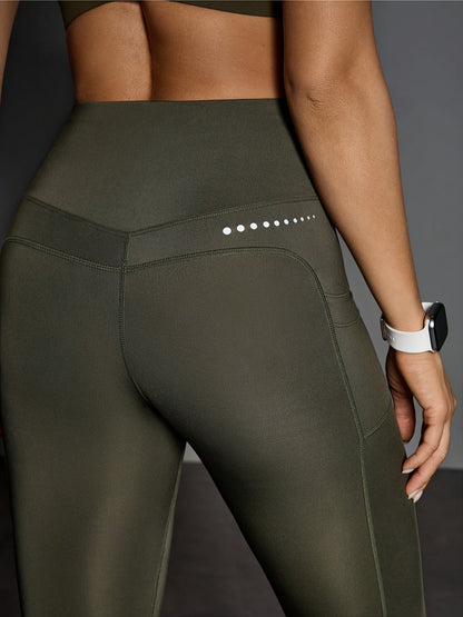 Women's High-Waisted Yoga Leggings with Side Pocket - Full-Length 7/8 Tummy Control Workout Pants, Mauve (Purple-Brown) Solid Color, Breathable Gym Pants for Pilates, & All-Season Wear, Non-Sheer Fitness Bottoms