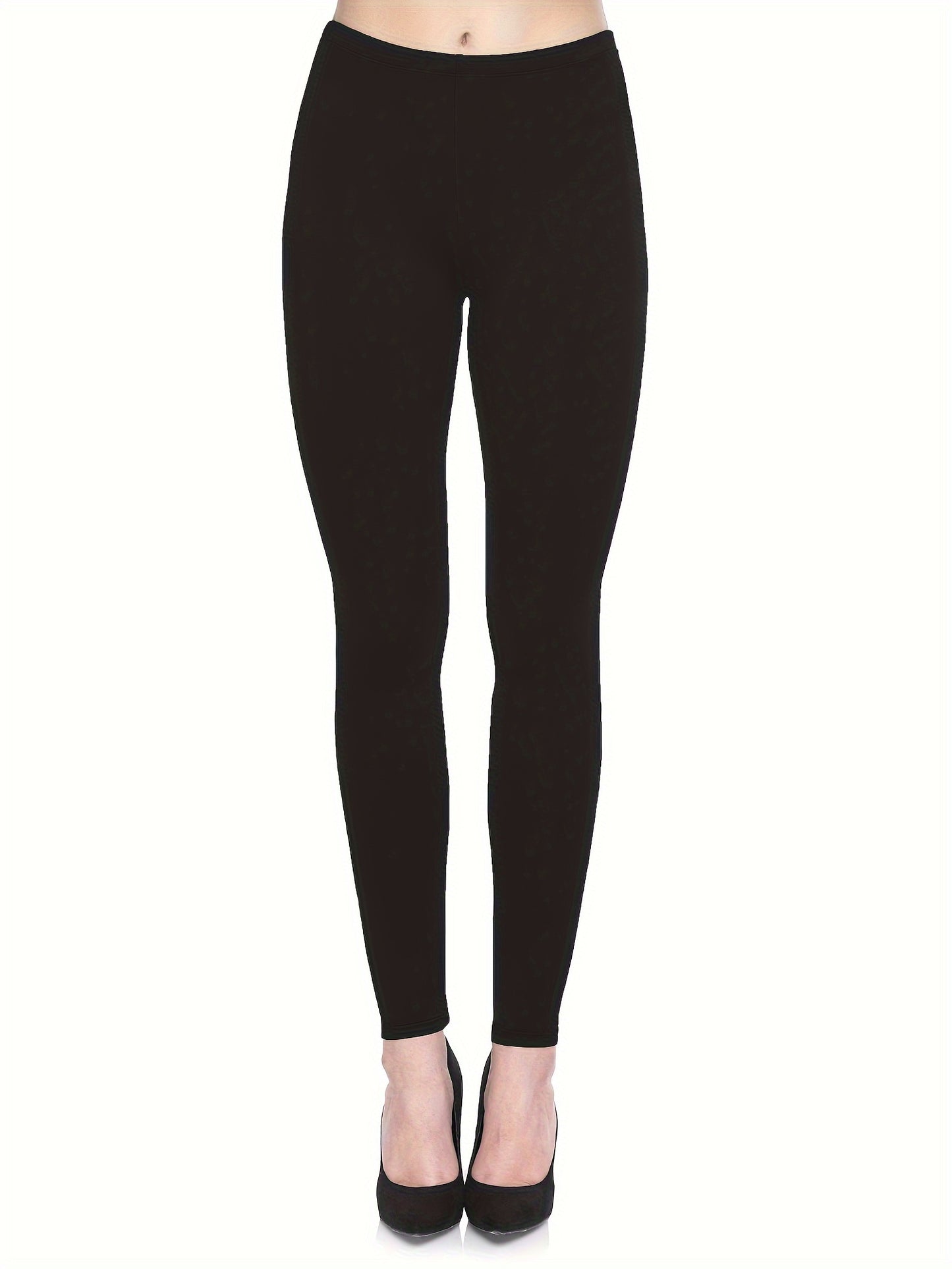 3-Pack High-Elasticity Slim-Fit 9/10 Length Pants - Solid Color Tight Waist All-Season Trousers, Machine Washable & Dry Cleanable, Casual to Dressy Wear (Compatible with Skirts/Blouses) - Bulk Pack for Cost Savings & Easy War