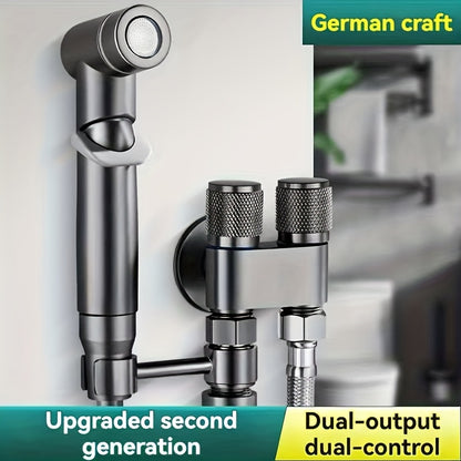 A Handheld Bathroom Cleaning Kit Equipped With A Dual-mode Spray Gun And Extendable Hose, With A Diverter And Wall Bracket, Used For Toilet Flushing, Multifunctional Bathroom Spraying, And One In Two Out Control Valve