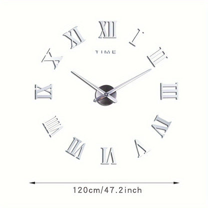 1pc Large DIY Wall Clock Kit, 3D Modern Frameless Wall Clock With Mirror Number Stickers For Home Living Room Bedroom Office Decor, Halloween Room Decor, Xmas Home Decor