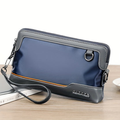 Men's Luxury Multi-Functional Handbag & Wallet in One - Dark Navy Blue/Black with Golden-Tone Hardware, Soft Silky Texture, Golden-Tone Hardware, Zipper Closure & Detachable Strap - Travel, Commute, Formal & Everyday Use - Id