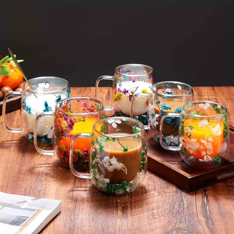 1pc, Flowers Inside Glass Coffee Mug, High Borosilicate Glass Double-Walled Espresso Coffee Cups, Heat Insulated Water Cups, Summer Winter Drinkware, Birthday Gifts