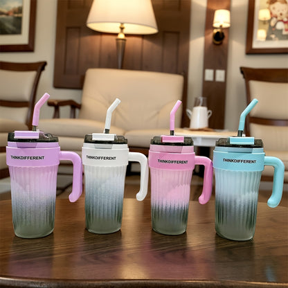 Copo térmico de aço inoxidável de 780ml/28oz com pega, copo de café com isolamento a vácuo de camada dupla, à prova de fugas e quedas, com tampa e palhinha, presente perfeito para amigos, adequado para atividades ao ar livre, campismo e trilhos.