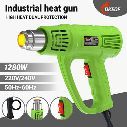 DKEOF Turbo Heat Gun Pro - 1280W High-Power Industrial Heat Gun with 4-Nozzle Kit, 100-600°C Precision Temperature Control, Overheat Protection, Durable Construction, Ergonomic Design, Heavy-Duty Metal Construction for Weldi
