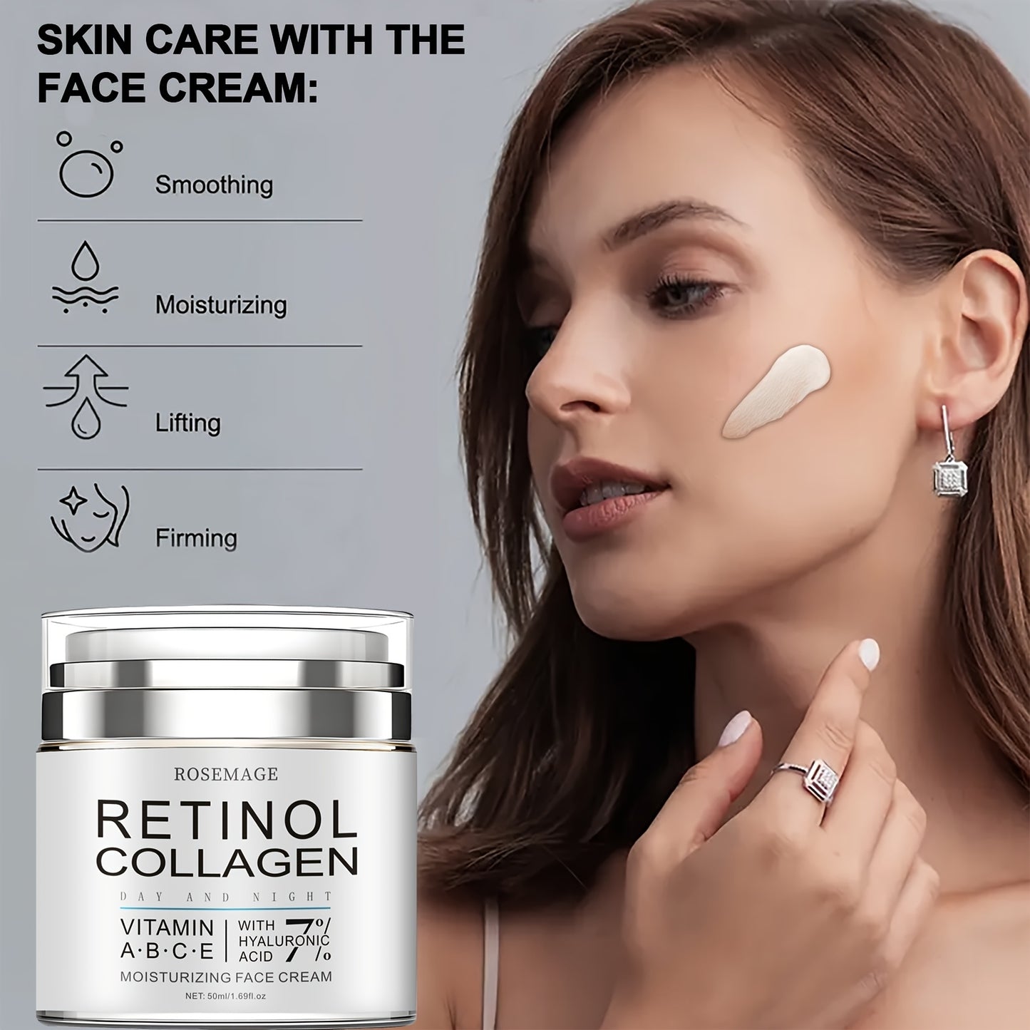 Creme de Retinol e Colagénio, Creme Facial Hidratante Intensivo e Refirmante para Peles Sensíveis, Bege Claro, Uso Diurno e Noturno, Enriquecido com Vitaminas A, B, C e E, Ácido Hialurónico para Iluminar a Tez, Acabamento Suave e Radiante, 50ml/1.