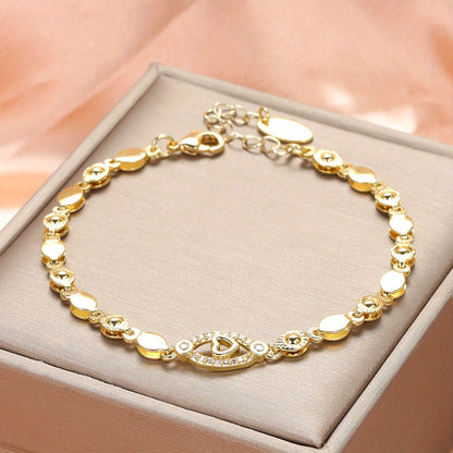 Elegant 18K Golden Plated Copper Bracelet with Synthetic Cubic Zirconia, Heart and Leaf Motif Openwork Design for Daily Wear and Special Occasions