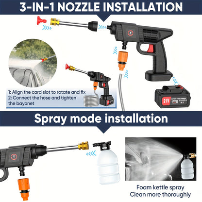 21V Cordless Electric Pressure Washer with 1300mAh Battery & Charger - Heavy-Duty Portable Handheld Power Washer, Lithium-Ion Battery-Powered, Ergonomic Design with Adjustable Nozzle & Hose Connector for Cars, Floors, Garden,