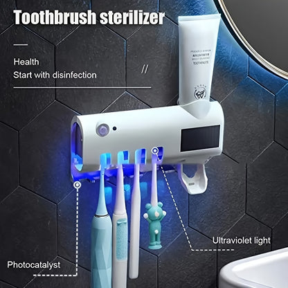 Wireless UV Toothbrush Holder with Automatic Toothpaste Dispenser – Wall-Mounted, USB Rechargeable, No-Drill Installation, Personal Care Kit