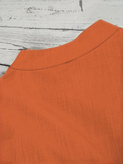 Men's Shirt Top, Solid Band Collar Short Sleeve Closure Summer Male Casual Henley Shirt For Daily Business Formal Shirts For Men