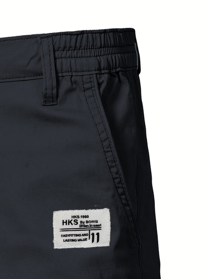 Men'S Classic Solid Color Polyester Short Pants, Casual Golf Wear, Mid Waist, Regular Fit, Slight Stretch Fabric, with Pocket