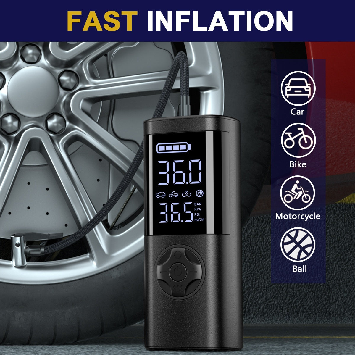 TEMOLA 7-in-1 Emergency Canjumper Starter & Tire Inflator with Digital Display, LED Light, Instant Jump Start, Tire Pressure Detection, Smart Air Compressor, USB Charging, Durable Polymer Battery for Cars, Motorcycles, Bicycl