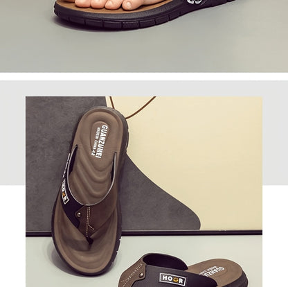 Chinelo de dedo casual de verão para homem - Resistente a odores, antiderrapante, durável, com sola macia e tira ajustável, design castanho e preto para uso diário e ao ar livre, calçado de praia | Chinelo de dedo elegante | Sola em PVC durável, sandália