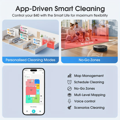 Lubluelu B40 Robot Vacuum Cleaner, 3 In 1 Robot Vacuum Cleaner And Mop, 6500Pa, 62db Low Noise, 9.98 cm Ultra-Slim Body, 5 Floors Mapping, Diversified Cleaning, Robot Vacuum Cleaner For Pet Hair, Carpet, Hard Floor, Christmas