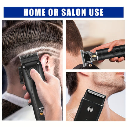 3pcs Men'S Professional Hair & Beard Grooming Kit - Cordless Clippers with LED Display, Precision Trimmer Set, USB Rechargeable, For Home, Perfect Holiday Gift
