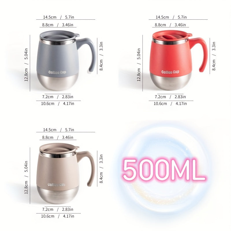 Caneca térmica em aço inoxidável de 500ml com tampa, parede dupla com isolamento a vácuo para bebidas quentes e frias, ideal para casa, atividades ao ar livre, campismo, aniversários, férias, Dia de Ação de Graças e Natal.