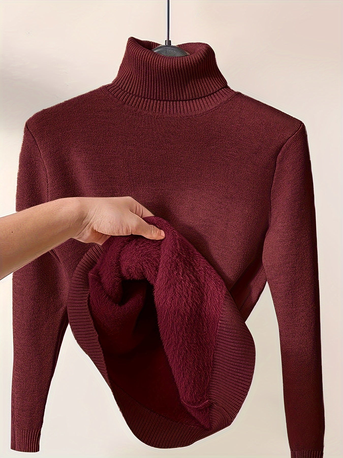 Solid Turtle Neck Pullover Sweater, Casual Long Sleeve Thermal Sweater For Fall & Winter, Women's Clothing