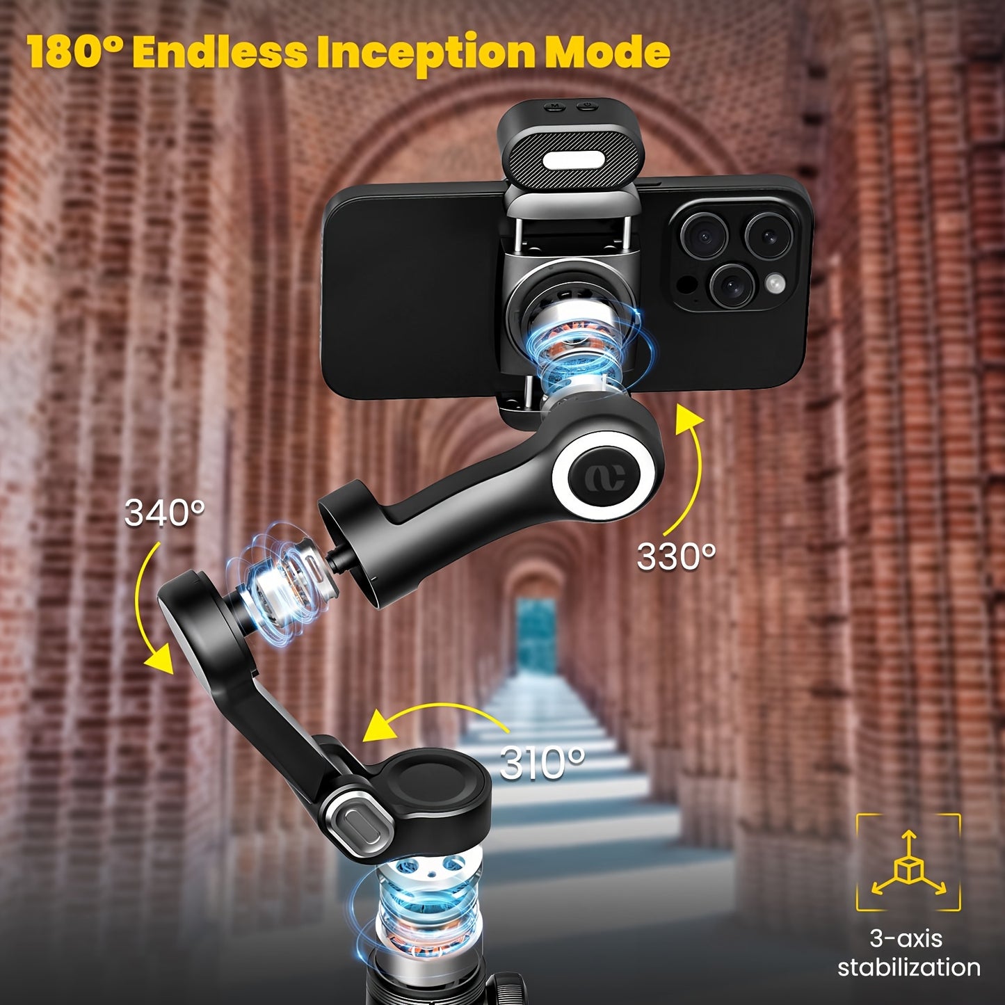 AOCHUAN SmartX Pro Combo 1 - Wireless Phone Gimbal Stabilizer with RGB Light, Extended Rod, and Carrying Case for YouTube & TikTok Video Creation (15 Pro Max Compatible), YouTube Video Stabilizer | Modern Gimbal Design | Comp