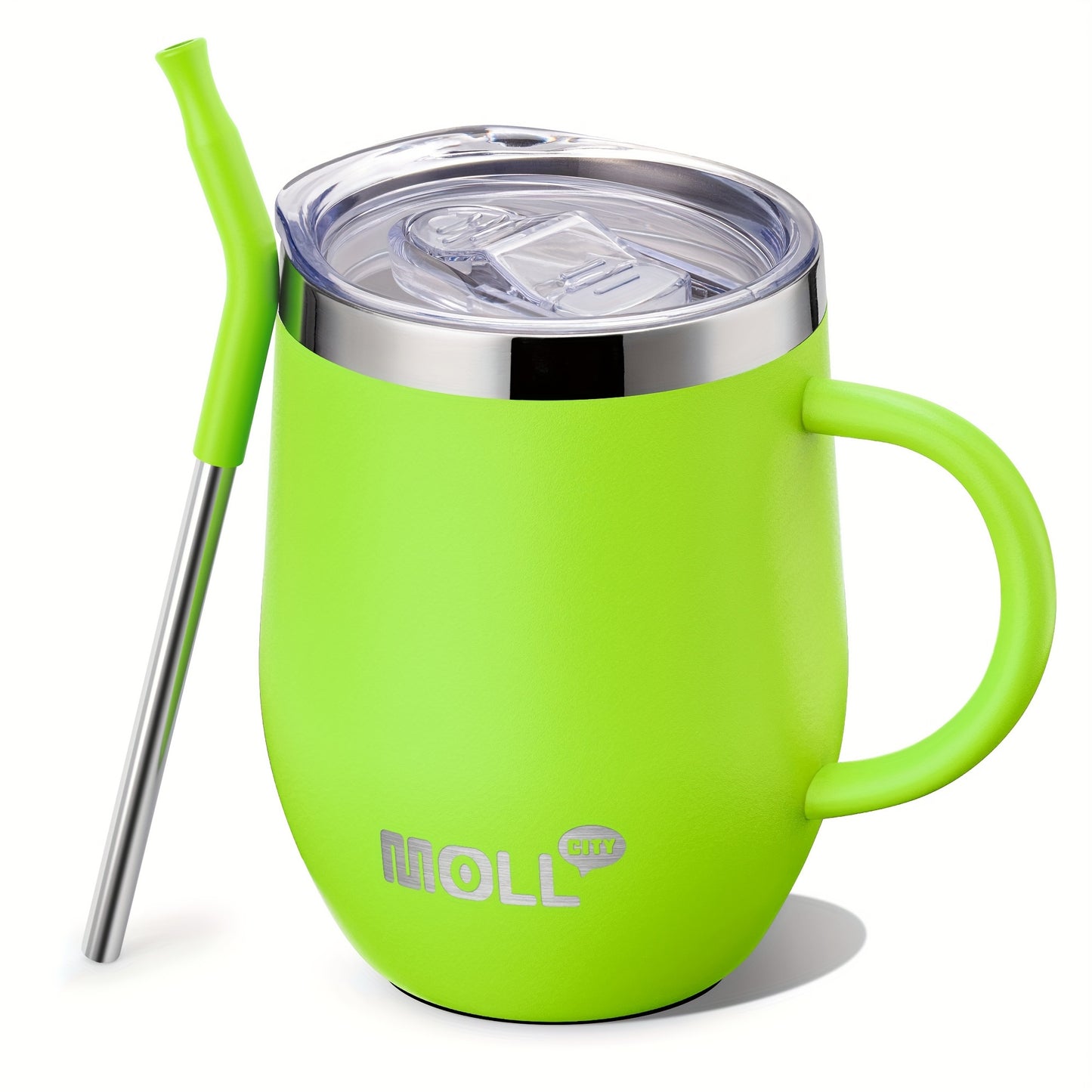 Mollcity 12oz Stainless Steel Tumbler with Straw & Spill-Proof Lid - Double-Wall Vacuum Insulated Cup, Pastel Pink ( purple), Leakproof Travel Mug, BPA-Free, Non-Slip Base & Ergonomic Handle for Women, Office, Gym, Outdoor -