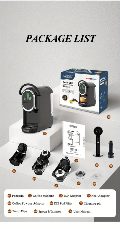 CAFELFFE 4-in-1 Capsule Coffee Machine | 19 Bar Espresso Maker | Smart Temp Control & 7 Preset Brewing Times | Compatible with Nes/DG/ Capsules Ground Coffee/ESEpod | Premium Gift Set for Coffee Lovers & Family, Automatic Esp