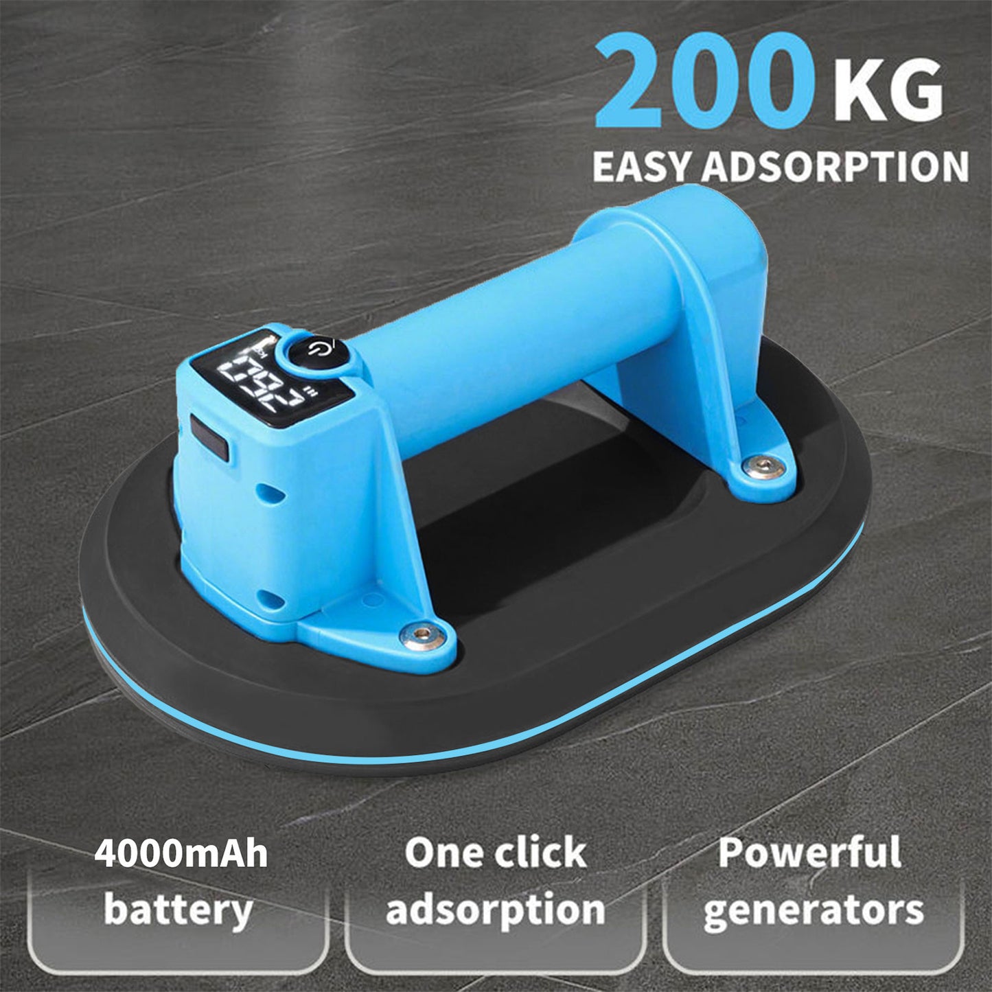 Battery Suction Lifter with Digital Display, Electric Vacuum Suction Cup, Tile Lifter, Double-Layer Rubber 200kg Safe Load, for Tiles Glass Marble Aquarium